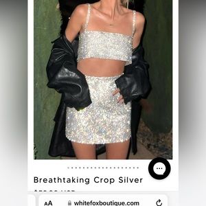 White fox boutique Rhinestone skirt & top SET silver